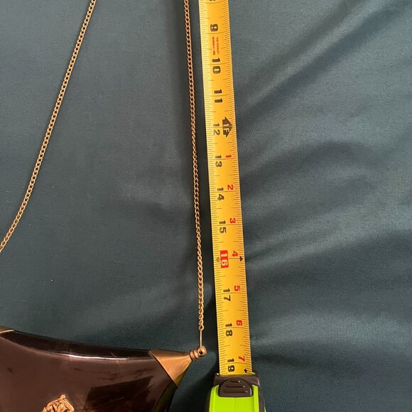 Vintage 1930's Brass & Buffalo Horn Pillow Purse Velvet Lining Gold Chain Strap - Picture 6 of 6